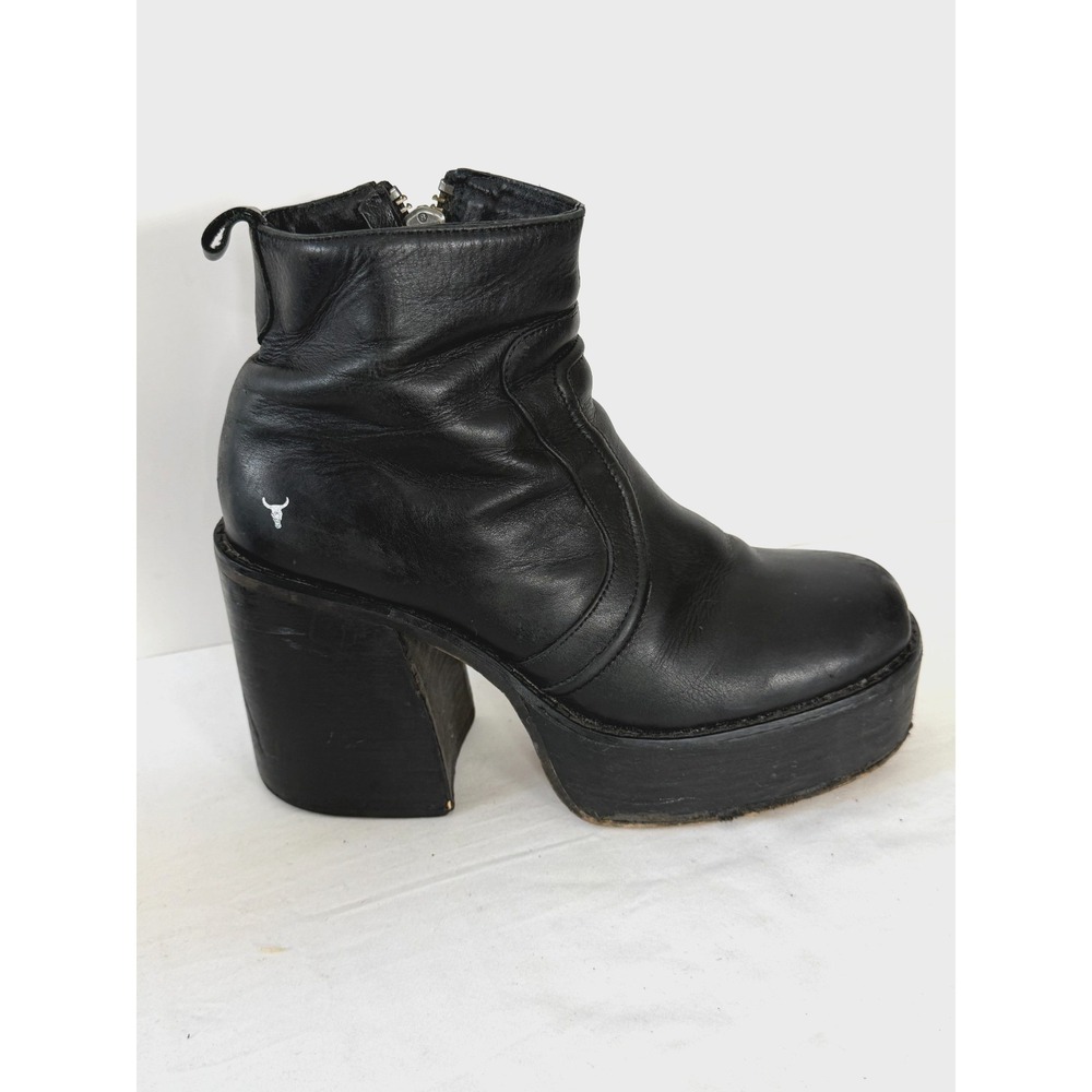 Windsor Smith Lucky Ankle Boots Black Leather 8 Chunky Platform 90s Goth Grunge
